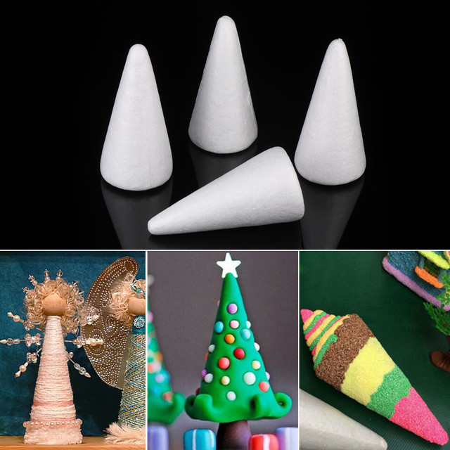 1 Set White Solid DIY Cone Children Handmade Craft Polystyrene Foam Tip Cone  For Home Craft